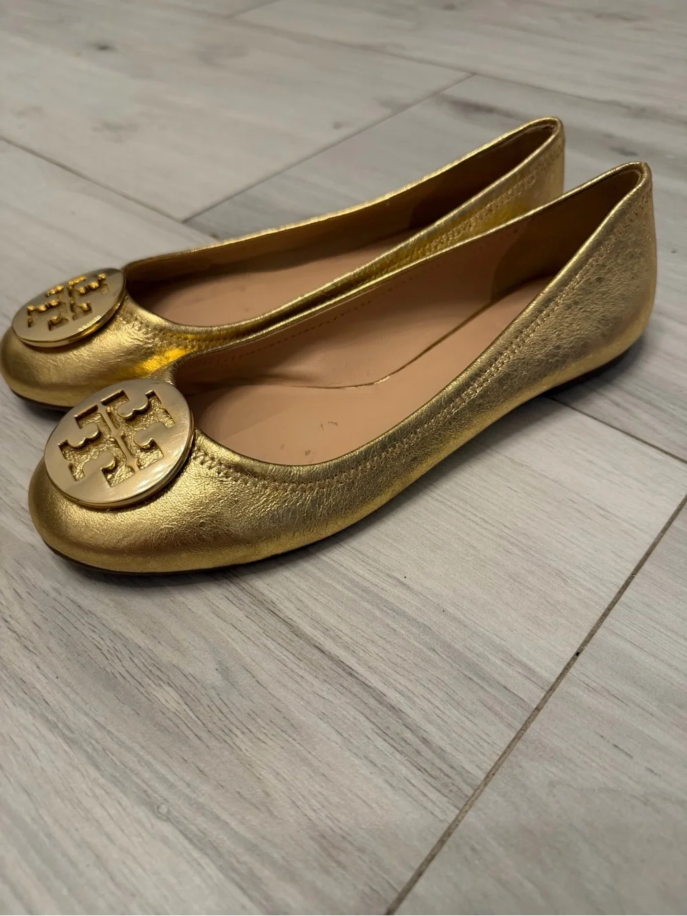 Tory Burch Gold Leather Ballet Flats